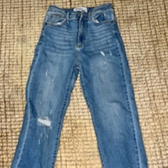 Just Black Denim Medium Wash Distressed High Waisted Slim Leg Jeans - Picture 1 of 5
